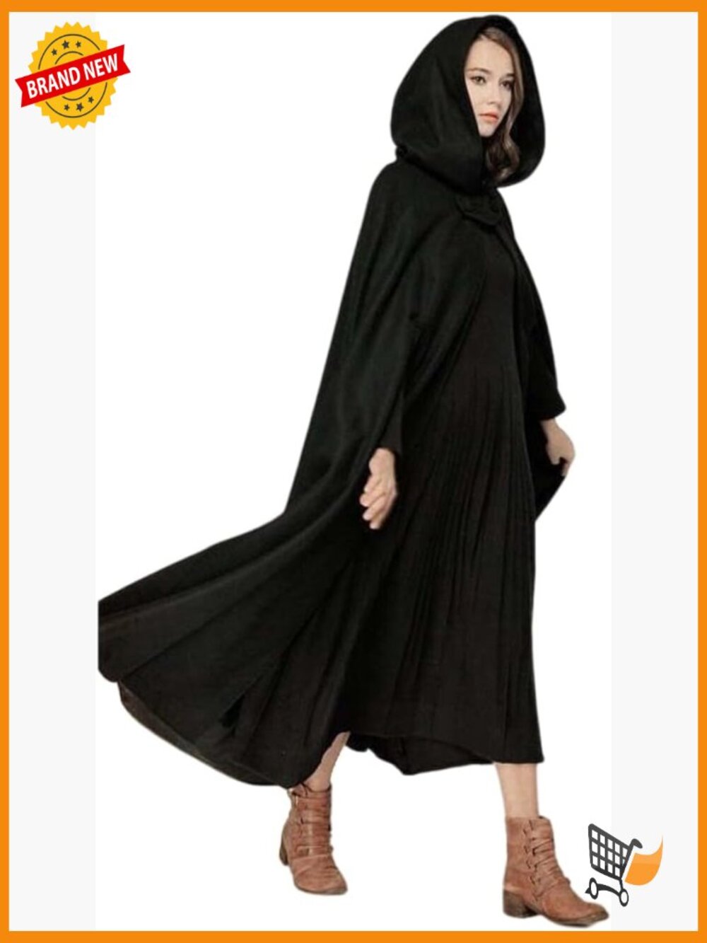 Gothic Winter Cloak with Hood - Renaissance Cape Trench Coat
